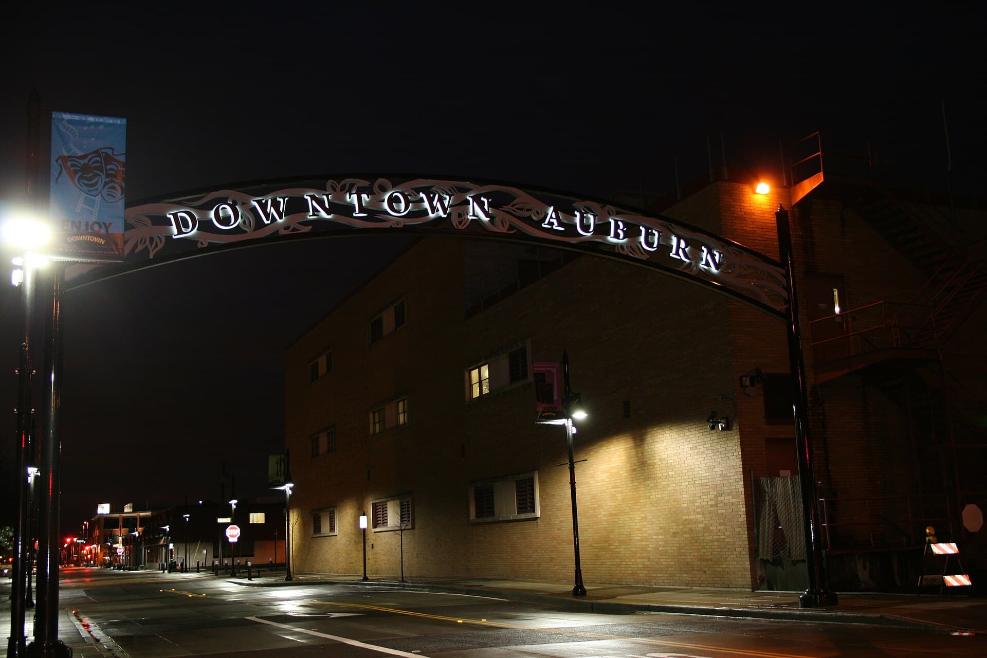 Downtown Auburn gateway at night in Auburn, Washington