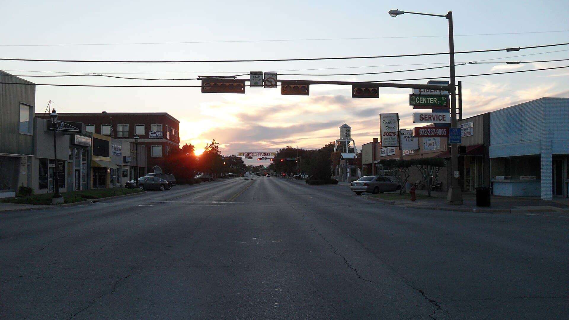 Main Street at sunset in Grand Prairie, Texas