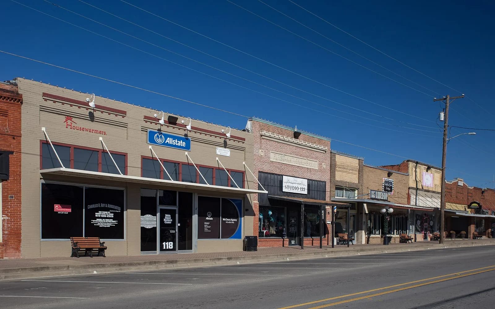 Historic storefronts in downtown Royse City, Texas