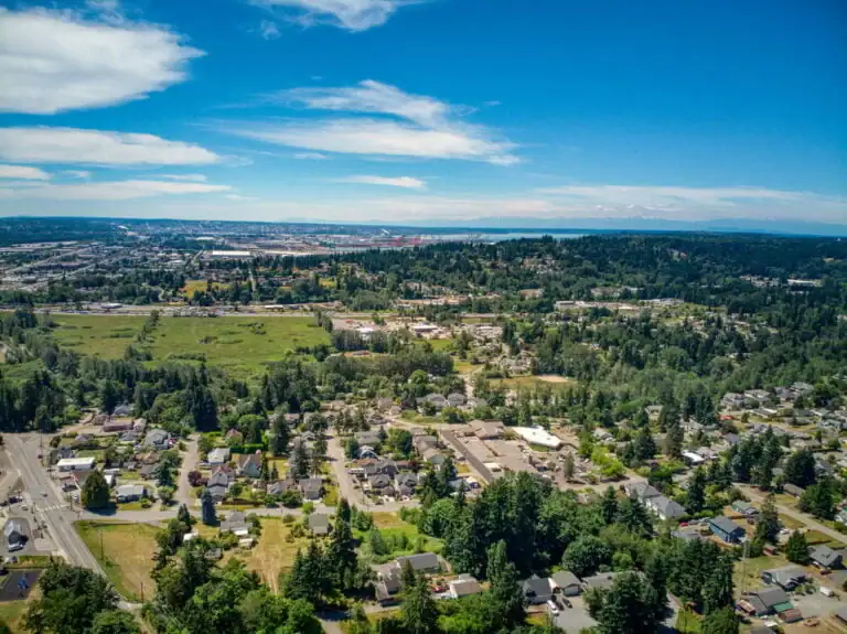 Aerial view of Edgewood, Washington and the South Sound