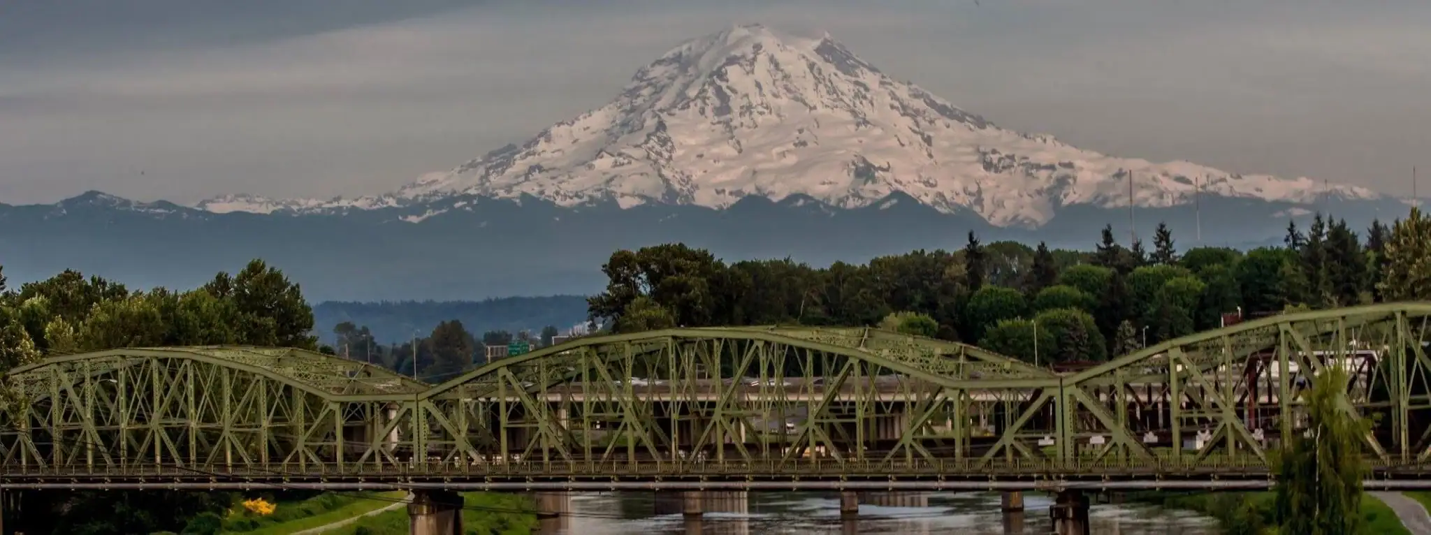Aerial view of Fife, Washington with Mount Rainier in the distance