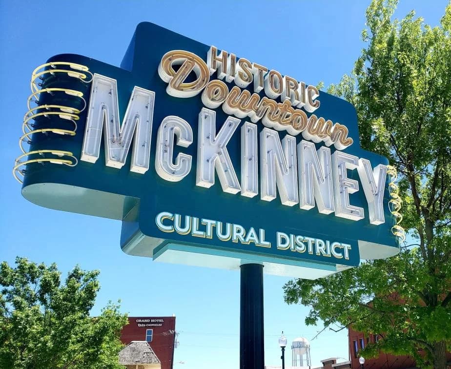 Downtown McKinney at night in McKinney, Texas