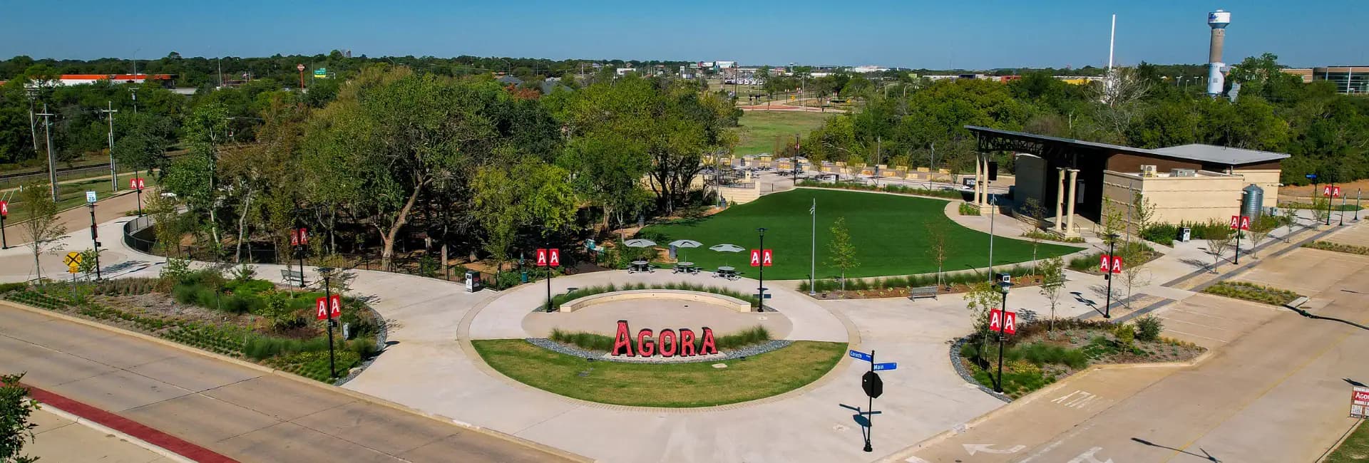 Agora park and community space in Corinth, Texas